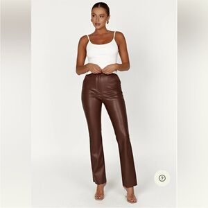 Meshki Brown Faux Leather Straight-Leg Pants